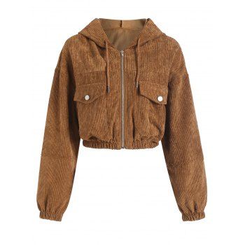 

Hooded Drop Shoulder Corduroy Pocket Jacket, Coffee