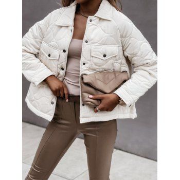 

Button Up Double Pockets Padded Jacket, White