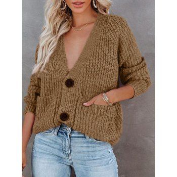 

Double Pockets Raglan Sleeve Cardigan, Coffee