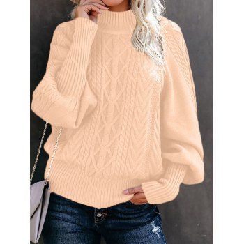 

Balloon Sleeve Mock Neck Jacquard Sweater, Light pink