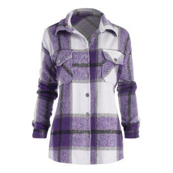 

Plaid Flap Chest Pocket Tunic Shacket, Purple