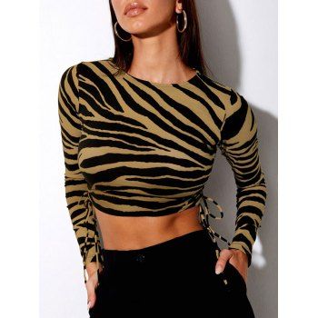 

Zebra Cinched Crop T Shirt, Coffee