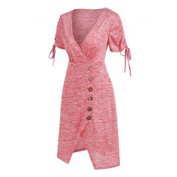 

Space Dye Print Cinched Surplice Dress, Light pink