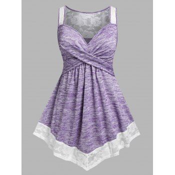 

Plus Size Lace Panel Crossover Tank Top, Light purple
