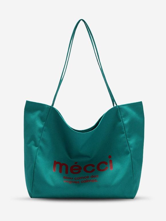 Sac Fourre-Tout en Toile à Imprimé Lettre - Turquoise Foncée 