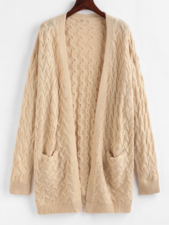 Cardigan Ouvert en Avant en Jacquard à Double Poches - café lumière L