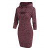 Heathered Knitted Bodycon Dress and Shrug Hoodie Set - DEEP RED XL