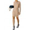 Long Sleeve Mock Button Mini Blouson Dress - LIGHT COFFEE M