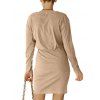 Long Sleeve Mock Button Mini Blouson Dress - LIGHT COFFEE M