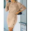 Long Sleeve Mock Button Mini Blouson Dress - LIGHT COFFEE L
