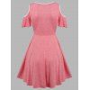 Cold Shoulder Mini Dress Cut Out Heathered Dress Short Sleeve A Line Dress - RED XL