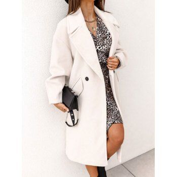 

Lapel Double Breasted Wool Blend Coat, White