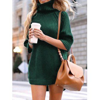 

Turtleneck Side Slit Sweater, Deep green