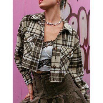 

Plaid Drop Shoulder Pocket Flannel Crop Jacket, Multicolor