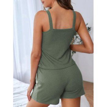 Drawstring Knitted Pajama Cami Top and Shorts Set