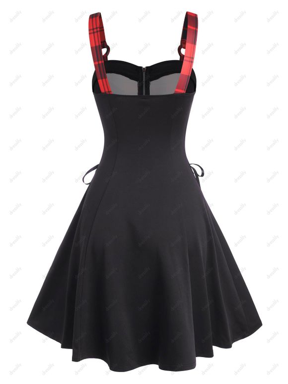 Robe Vintage à Lacets à Demi-fermeture éclair à Carreaux - Rouge L