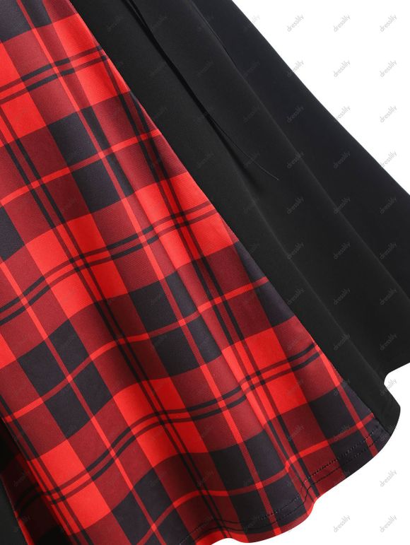 Robe Vintage à Lacets à Demi-fermeture éclair à Carreaux - Rouge L