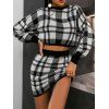 Plaid Drop Shoulder Knitted Bodycon Skirt Set - BLACK L