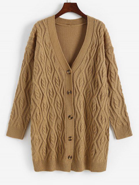 Button Up Cable Knit Solid Long Cardigan