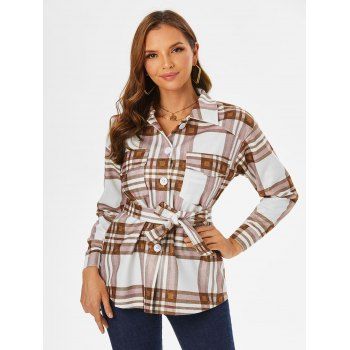 

Plaid Pocket Belted Jacket, Light coffee