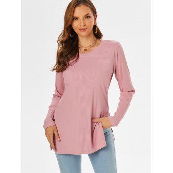 

Ribbed Slit Mock Button T Shirt, Light pink
