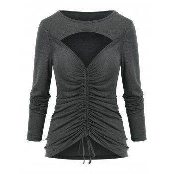Cut Out Front Drawstring T Shirt, Dark gray