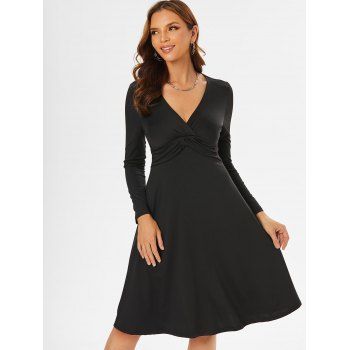 

Front Knot High Waist Flare Dress, Black
