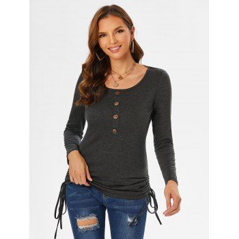 

Cinched Side Mock Buttons T-shirt, Dark gray