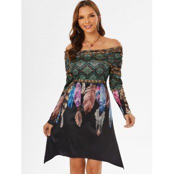 

Off The Shoulder Asymmetric Printed Dress, Black