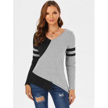 

Asymmetrical Striped Contrast T-shirt, Multicolor a