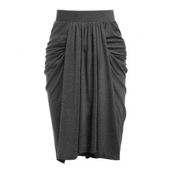 

High Waisted Draped Heathered Sheath Skirt, Dark gray