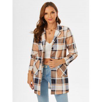 

Plaid Lapel Pocket Longline Coat, Coffee