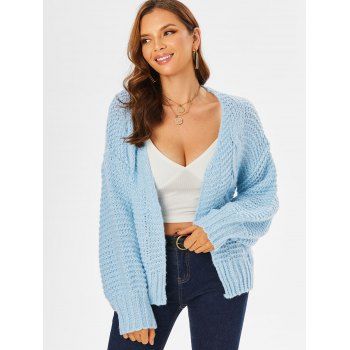 

Lantern Sleeve Cable Knit Chunky Cardigan, Light blue