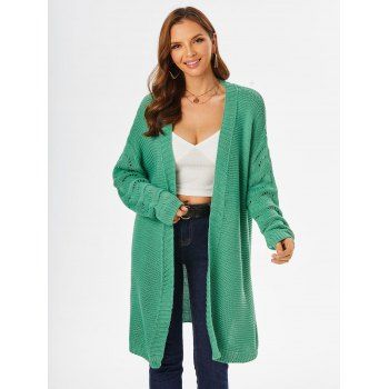 

Open Front Drop Shoulder Ribbed Cardigan, Green