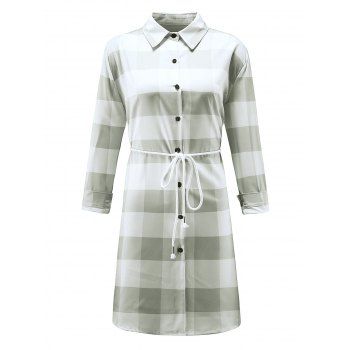 

Plaid Button Up Mini Shirt Dress, Light green