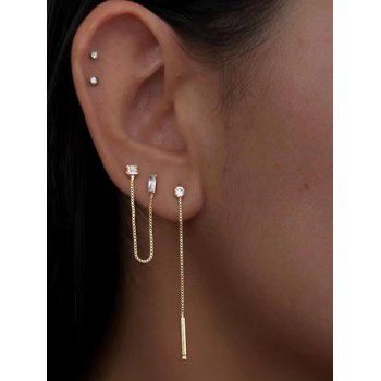 4 Pcs Geometric Rhinestone Chain Earrings Set, Golden