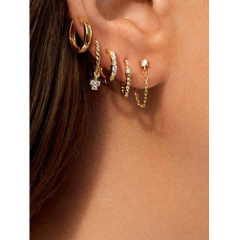 

5 Pairs C Shaped Diamante Stud Earrings Set, Golden