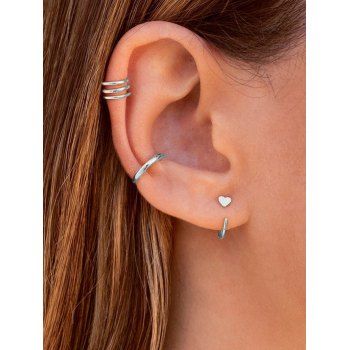 

3 Pcs Brief Heart Layered Ear Cuff Set, Silver