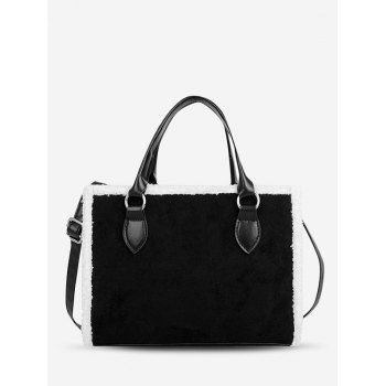 

Colorblock Fleece Trim Rectangle Suede Handbag, Black