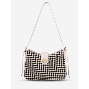 

Houndstooth Printed Button Shoulder Bag, Milk white