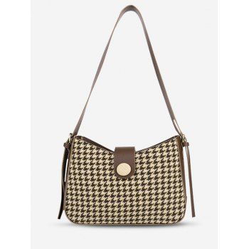 

Houndstooth Printed Button Shoulder Bag, Coffee
