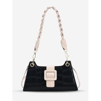 

Two Tone Buckle Twist Strap Shoulder Bag, Black