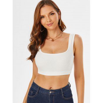 

Square Neck Ribbed Basic Crop Top, White