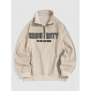 

Plaid Letters Embroideried Corduroy Sweatshirt, Light yellow