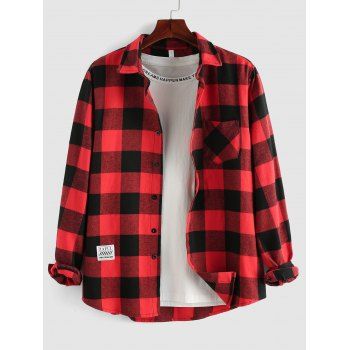 

Plaid Pattern Pocket Patched Shirt, Red