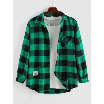 

Plaid Pattern Pocket Patched Shirt, Deep green