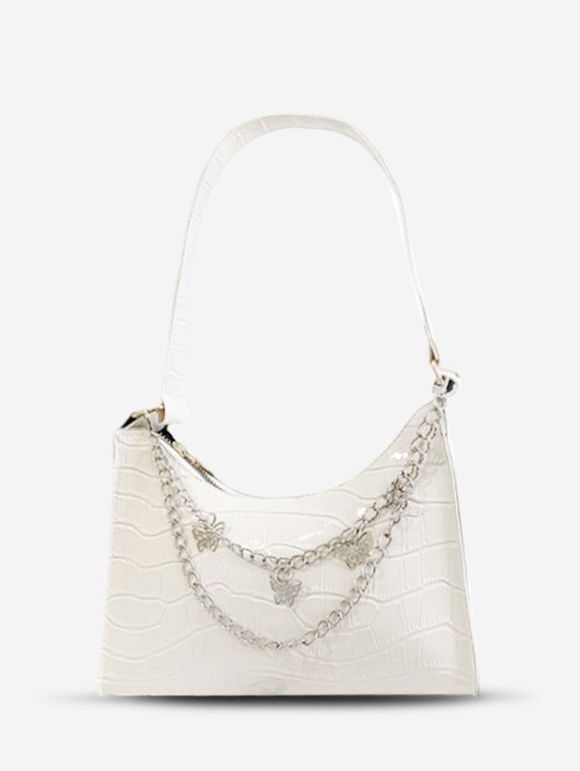 Sac à Bandoulière Chaîne Superposé Papillon Evidé - Blanc Lait 