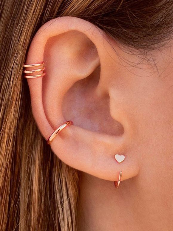 3 Pièces Ensemble de Boucles D'Oreilles à Motif Cœur - Or de Rose 
