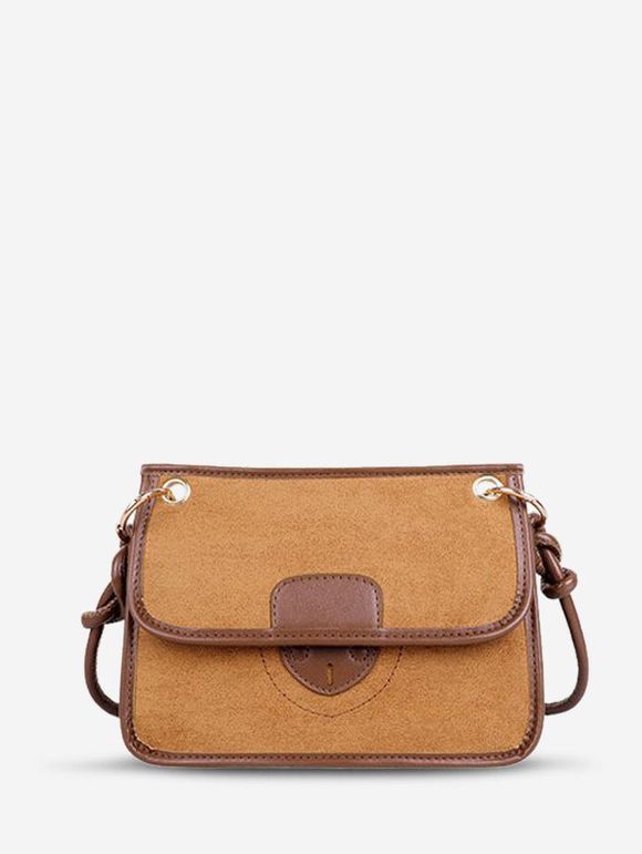 Sac à Bandoulière en Daim à Rabat Style Rétro - Brun 