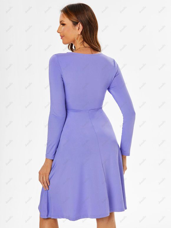 Robe Torsadée Devant à Col Plongeant à Manches Longues - Pourpre M